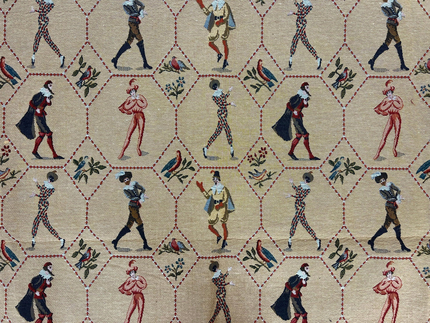 Square Tapestry 5x5, Wall Hanging, Human Pictorials, Court Jesters, Vintage - Nuvé