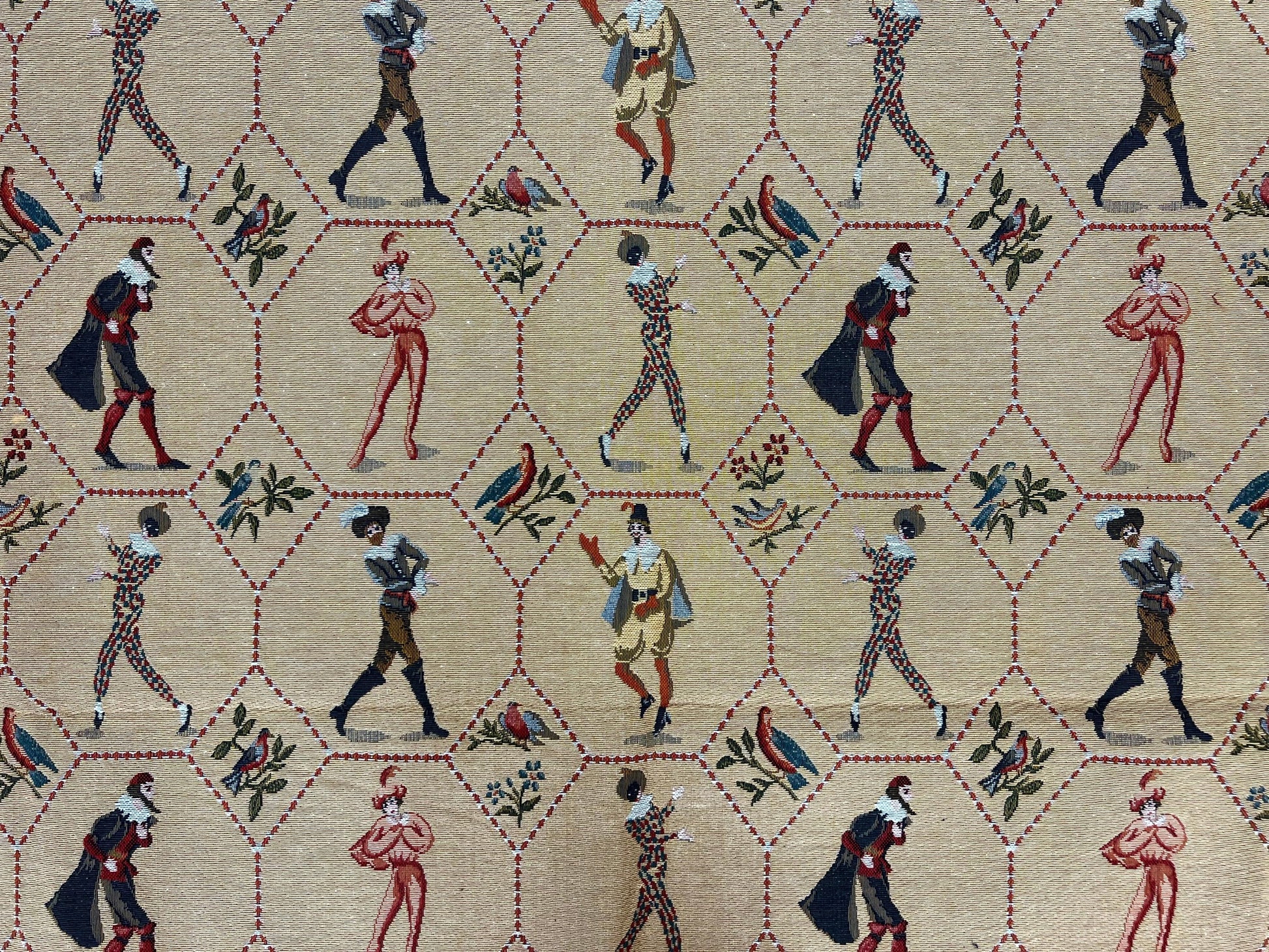 Square Tapestry 5x5, Wall Hanging, Human Pictorials, Court Jesters, Vintage - Nuvé
