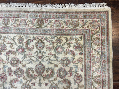 Indo Persian Rug 4x6, Vintage Handmade Wool Carpet, Floral Allover Pattern, Beige, Pair A - Nuvé