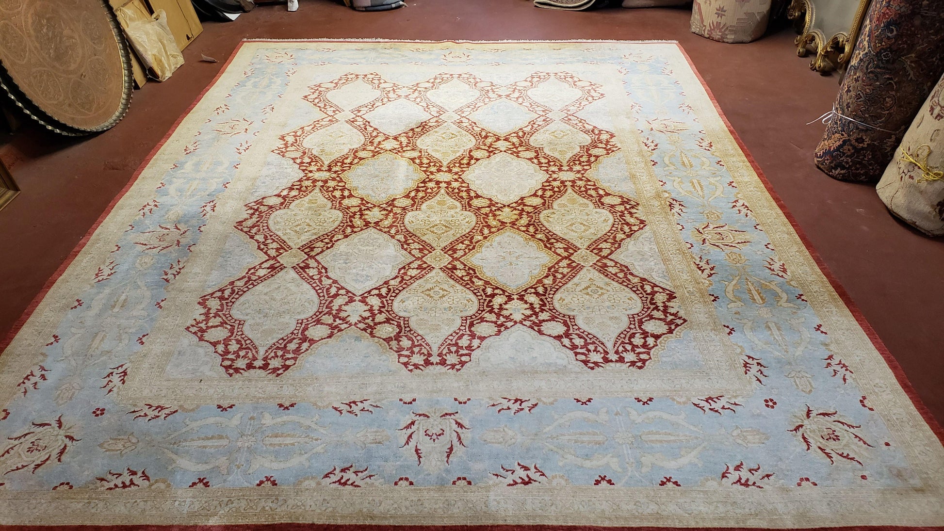 9x12 Peshawar Rug Pakistani Oriental Carpet Sky Blue and Red Wool Vintage Master Bedroom Rug Hand-Knotted Living Room Rug Dining Room Rug - Nuvé