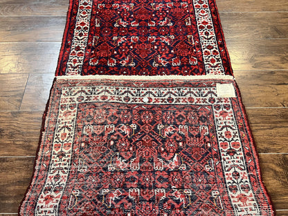 Persian Tribal Runner 3 x 9, Hamadan Dargazin Rug, Dark Blue and Red Wool Hand Knotted Hallway Rug, Vintage Antique Oriental Runner, 9ft Long Runner, Herati - Nuvé