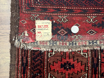 Antique Turkoman Rug 3.7 x 6.7, Red, Wool Runner Rug - Nuvé