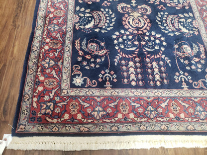 Dark Blue Indo Persian Rug 4x6, Medium Size Hand Knotted Oriental Carpet, Traditional Floral Indian Rug, Blue and Red Entryway Rug, Wool Rug - Nuvé