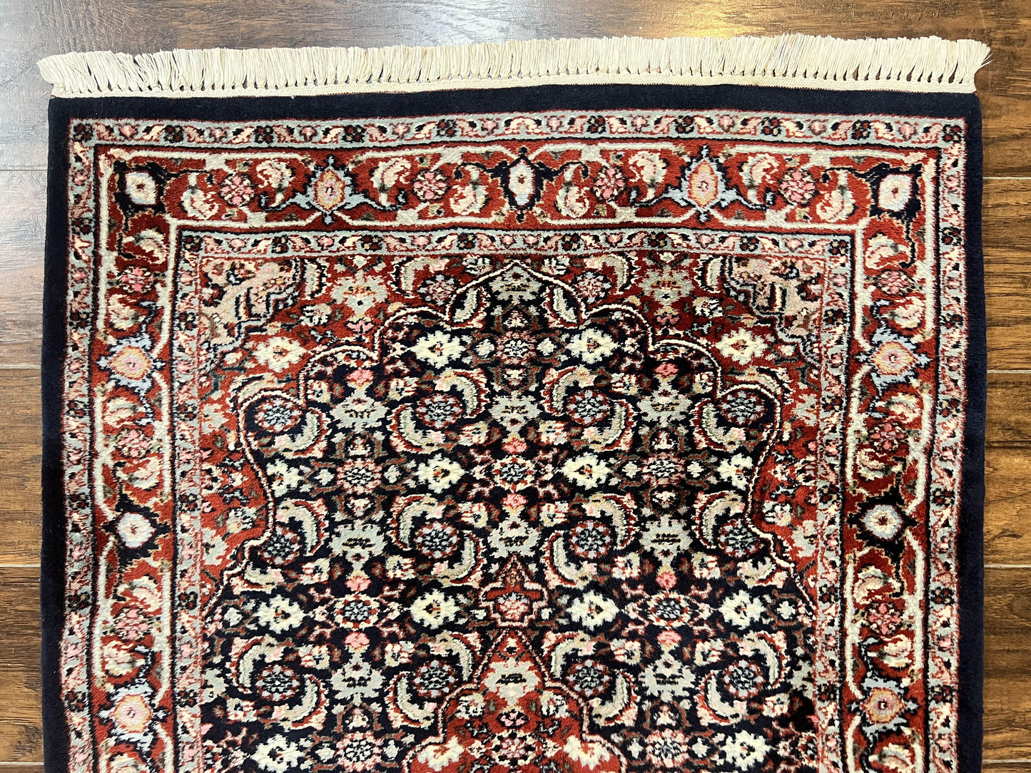 Indo Persian Rug 3x4, Herati Allover Pattern, Midnight Blue and Red, Small Vintage Handmade Wool Rug - Nuvé