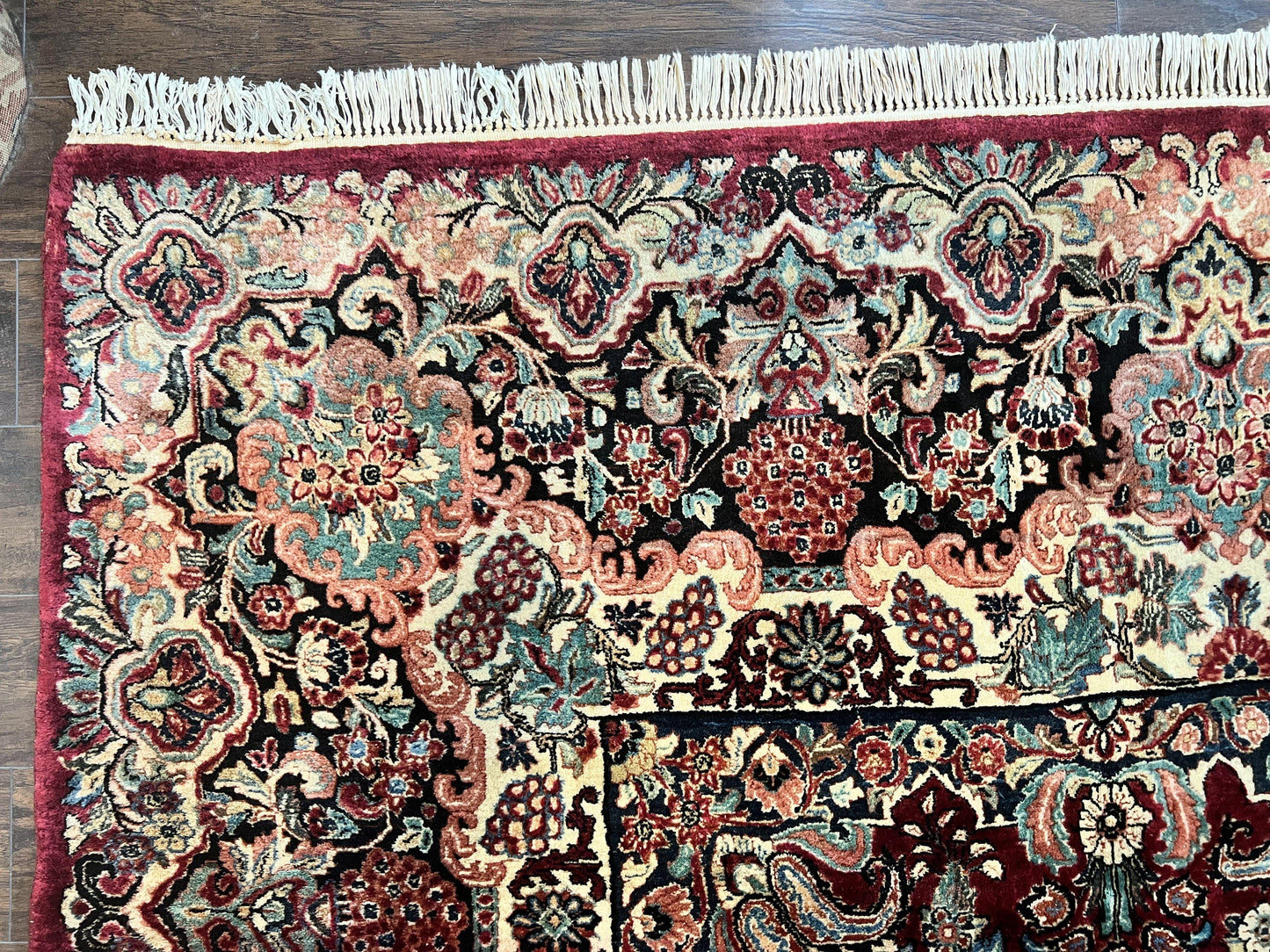 Persian Sarouk Rug 12x17, Wool Hand Knotted Antique Carpet, Dark Red, Traditional Floral Oriental Rug, 12 x 17 Extra Large Handmade Rug - Nuvé