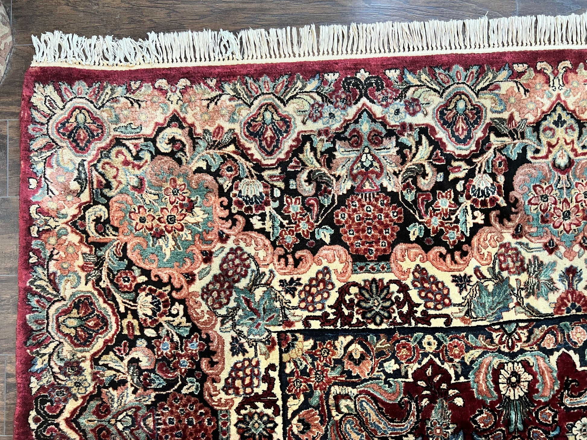 Persian Sarouk Rug 12x17, Wool Hand Knotted Antique Carpet, Dark Red, Traditional Floral Oriental Rug, 12 x 17 Extra Large Handmade Rug - Nuvé