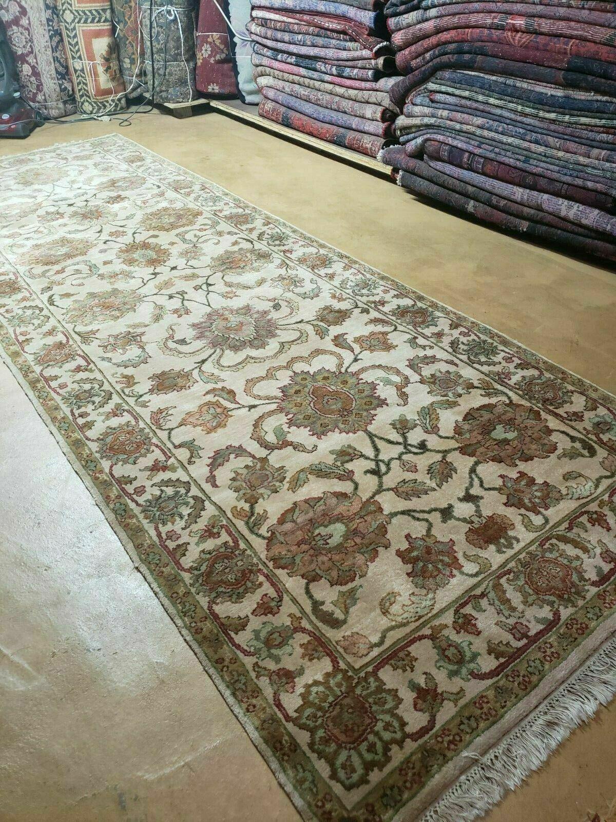 4x12 Vintage Oriental Runner Rug Hand Knotted Indian Agra Wool Tea Washed Beige - Nuvé
