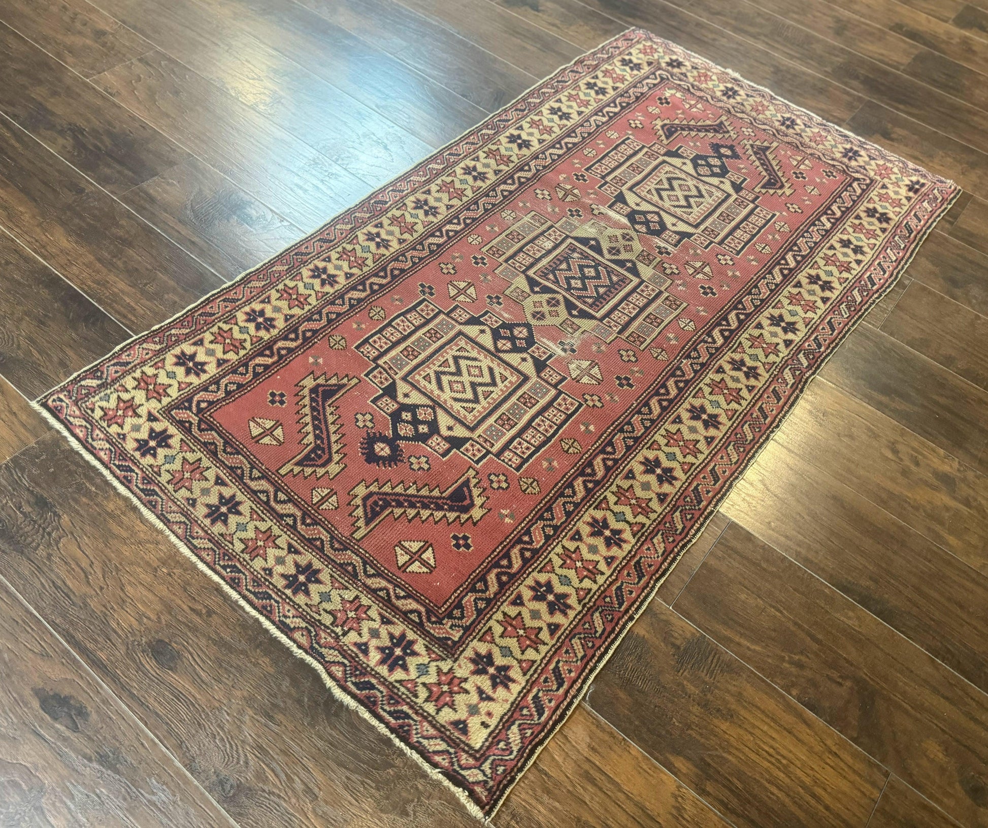 Antique Turkish Sparta Rug 3x6, Geometric Caucasian Kazak Pattern, Handmade - Nuvé