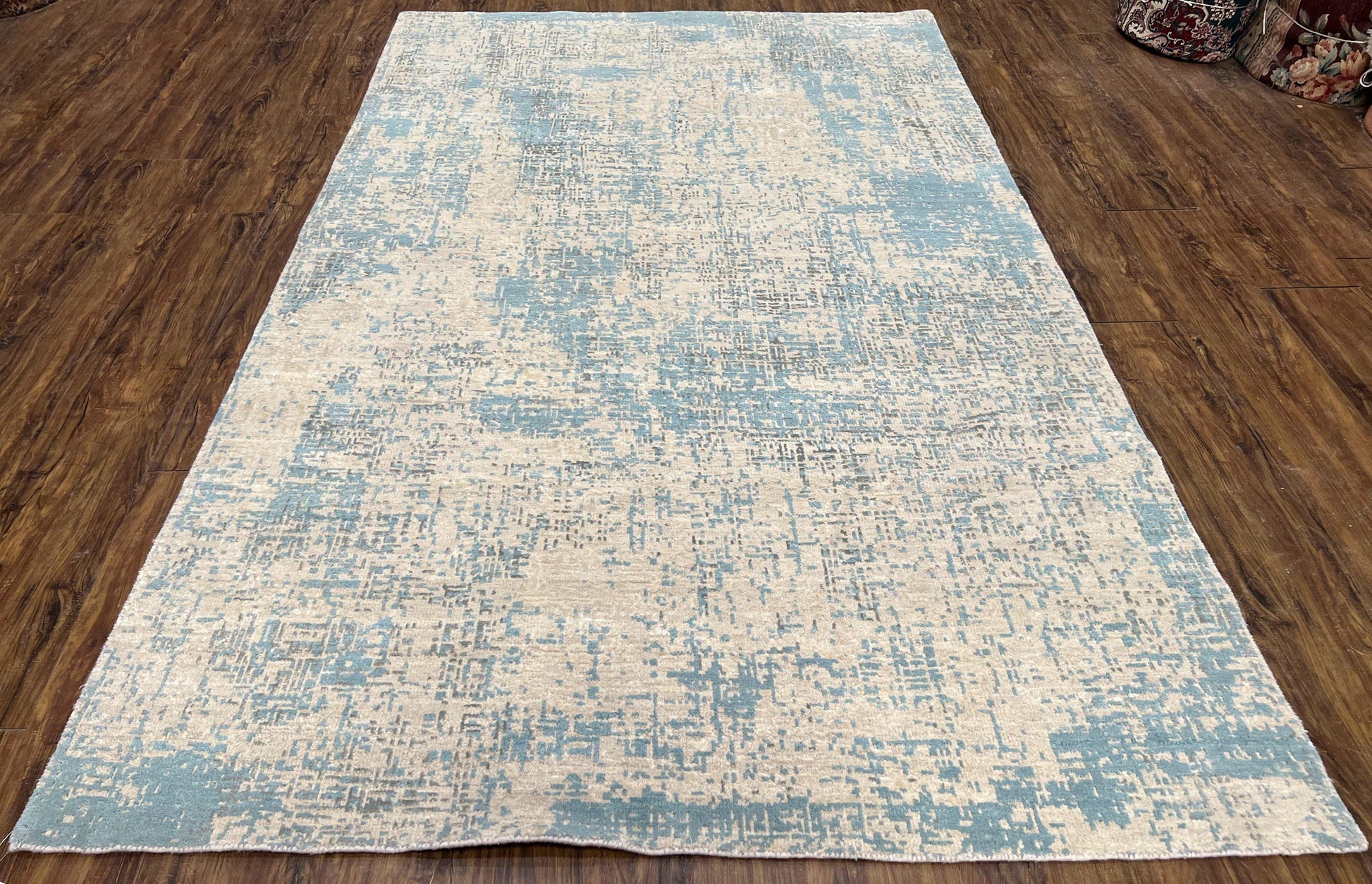 Modern Tibetan Rug 5x8 ft Light Blue and Gray Carpet, Contemporary Wool Rug, Handmade Nepali Rug, Raised Pattern, Tibet Area Rug, Nepal Rug - Nuvé