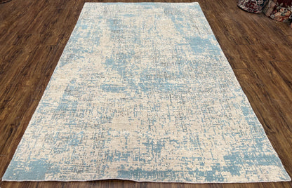 Modern Tibetan Rug 5x8 ft Light Blue and Gray Carpet, Contemporary Wool Rug, Handmade Nepali Rug, Raised Pattern, Tibet Area Rug, Nepal Rug - Nuvé