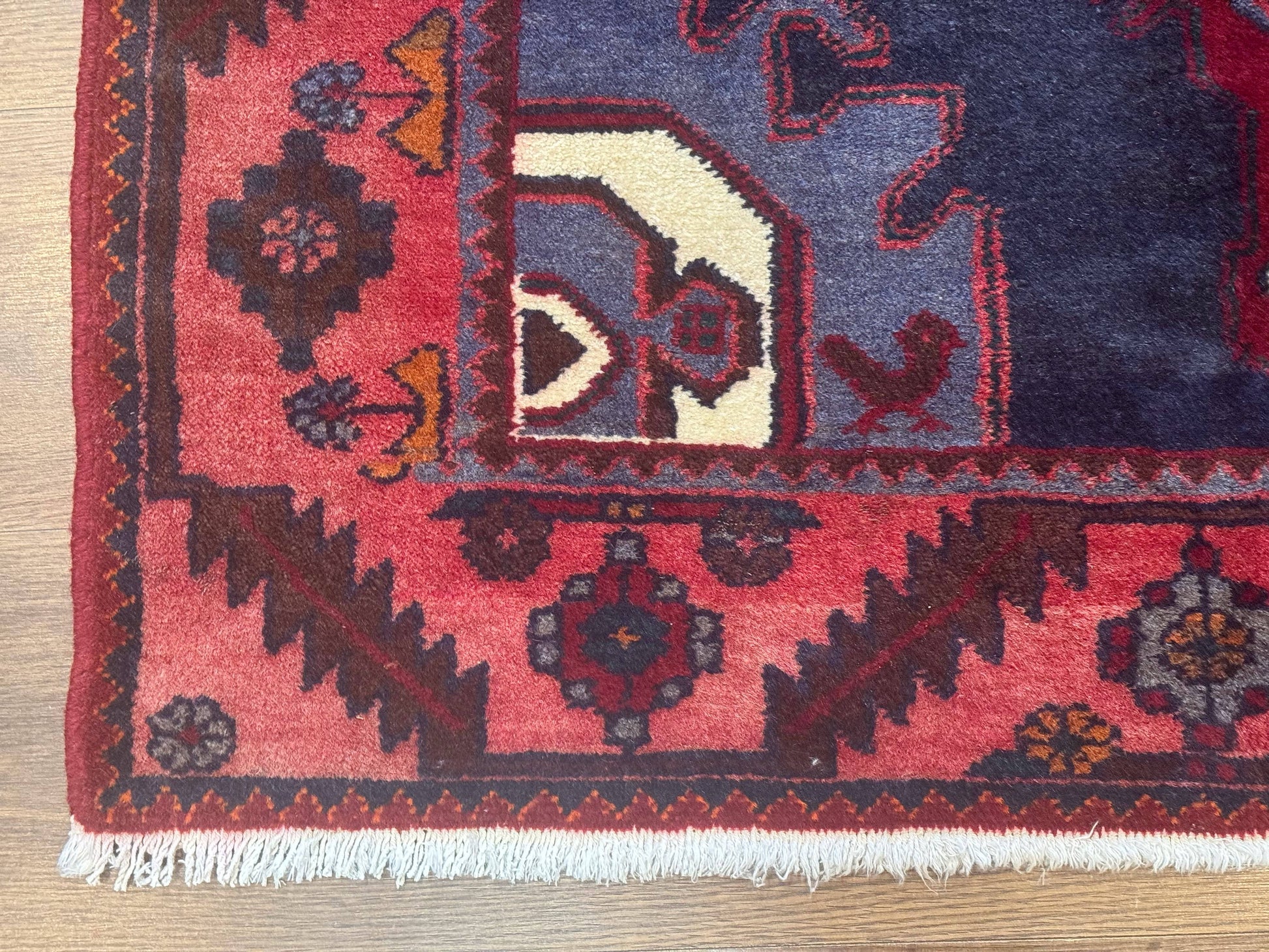 Persian Karajeh Runner Rug 3.6 x 9.5, Geometric Medallions, Tribal Village Rug, Navy Blue, Handmade - Nuvé