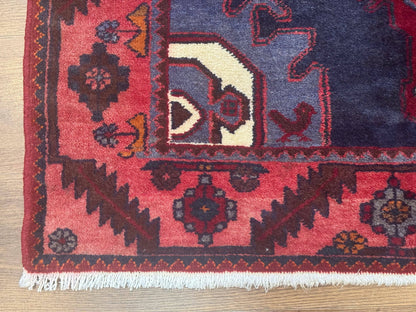 Persian Karajeh Runner Rug 3.6 x 9.5, Geometric Medallions, Tribal Village Rug, Navy Blue, Handmade - Nuvé