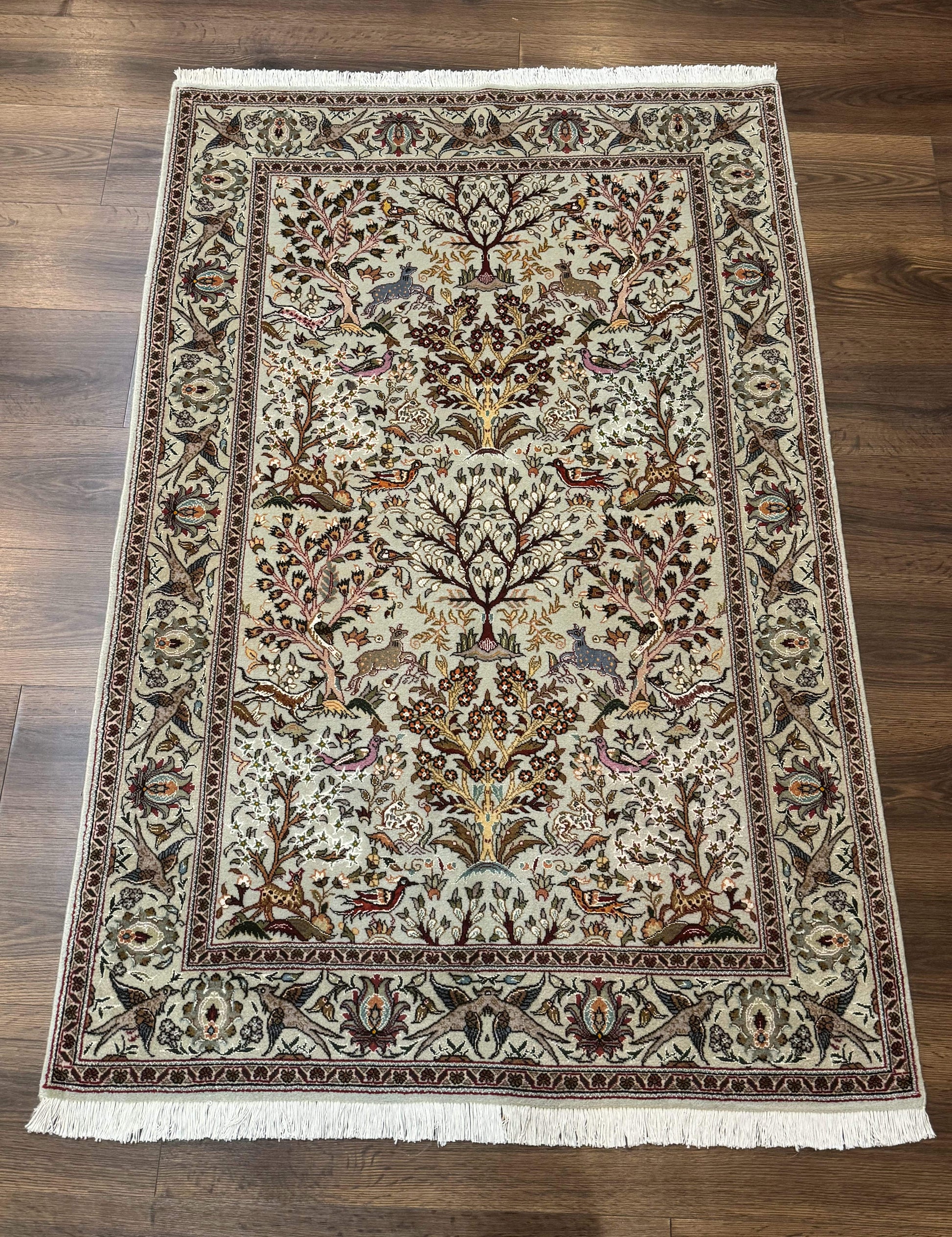 Wonderful Persian Tabriz Rug 3x5, Tree of Life, Animal Pictorials, Birds, Wool & Silk Highlights, Fine 330 KPSI - Nuvé