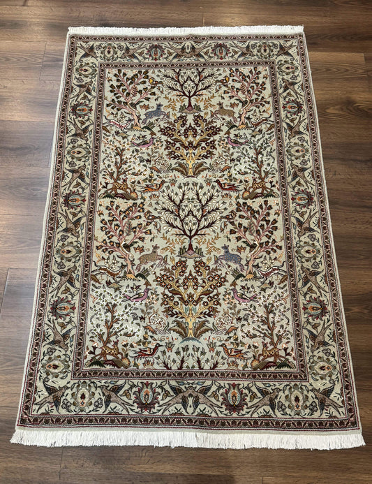 Wonderful Persian Tabriz Rug 3x5, Tree of Life, Animal Pictorials, Birds, Wool & Silk Highlights, Fine 330 KPSI - Nuvé