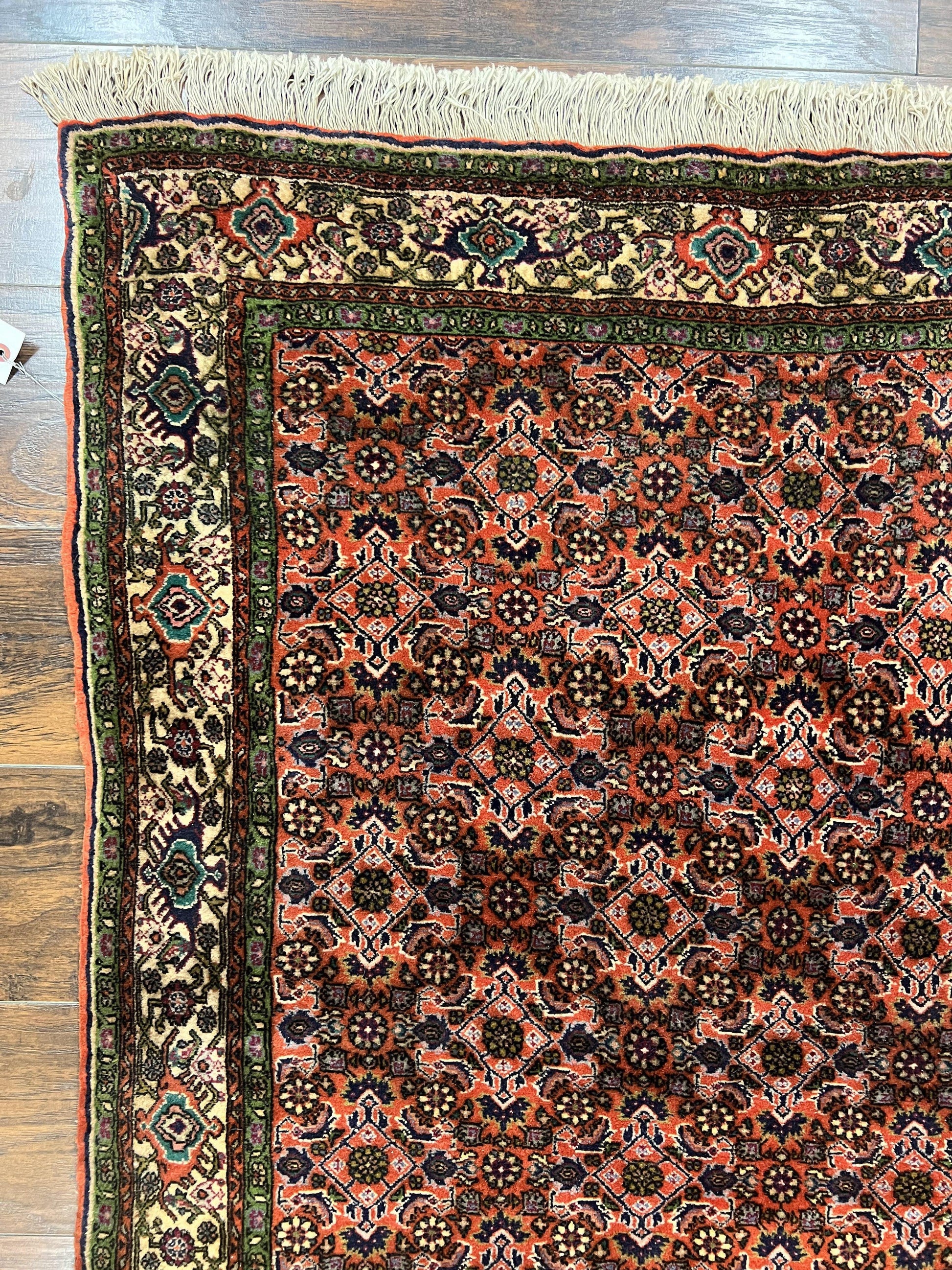 Antique Persian Bijar Rug 5x7, Allover Pattern, Hand Knotted Vintage Wool Tribal Oriental Carpet, Bidjar Rug, Red and Cream 5 x 7 ft, Handmade Rug - Nuvé