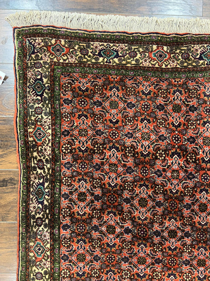 Antique Persian Bijar Rug 5x7, Allover Pattern, Hand Knotted Vintage Wool Tribal Oriental Carpet, Bidjar Rug, Red and Cream 5 x 7 ft, Handmade Rug - Nuvé