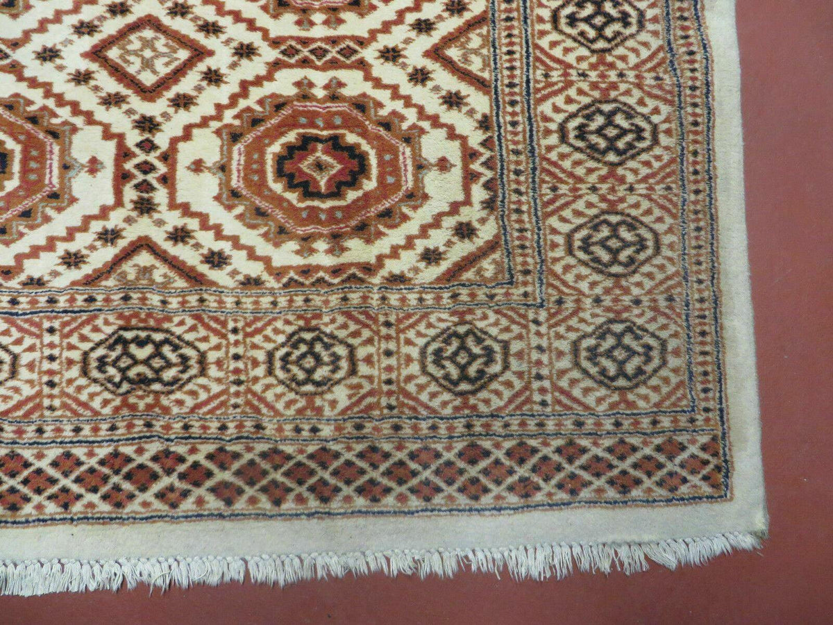4' X 7' Vintage Handmade Pakistani Turkoman Bokhara Balouch Woven Wool Rug Ivory
