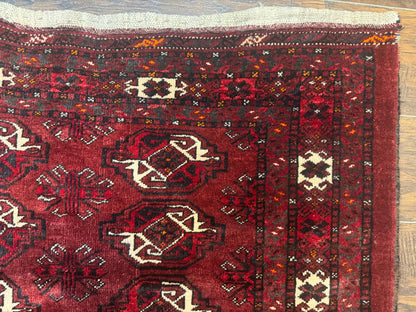 Antique Afghan Turkoman Mafrash Rug 3x5, Red, Hand Knotted, Wool, Tribal Collectible - Nuvé
