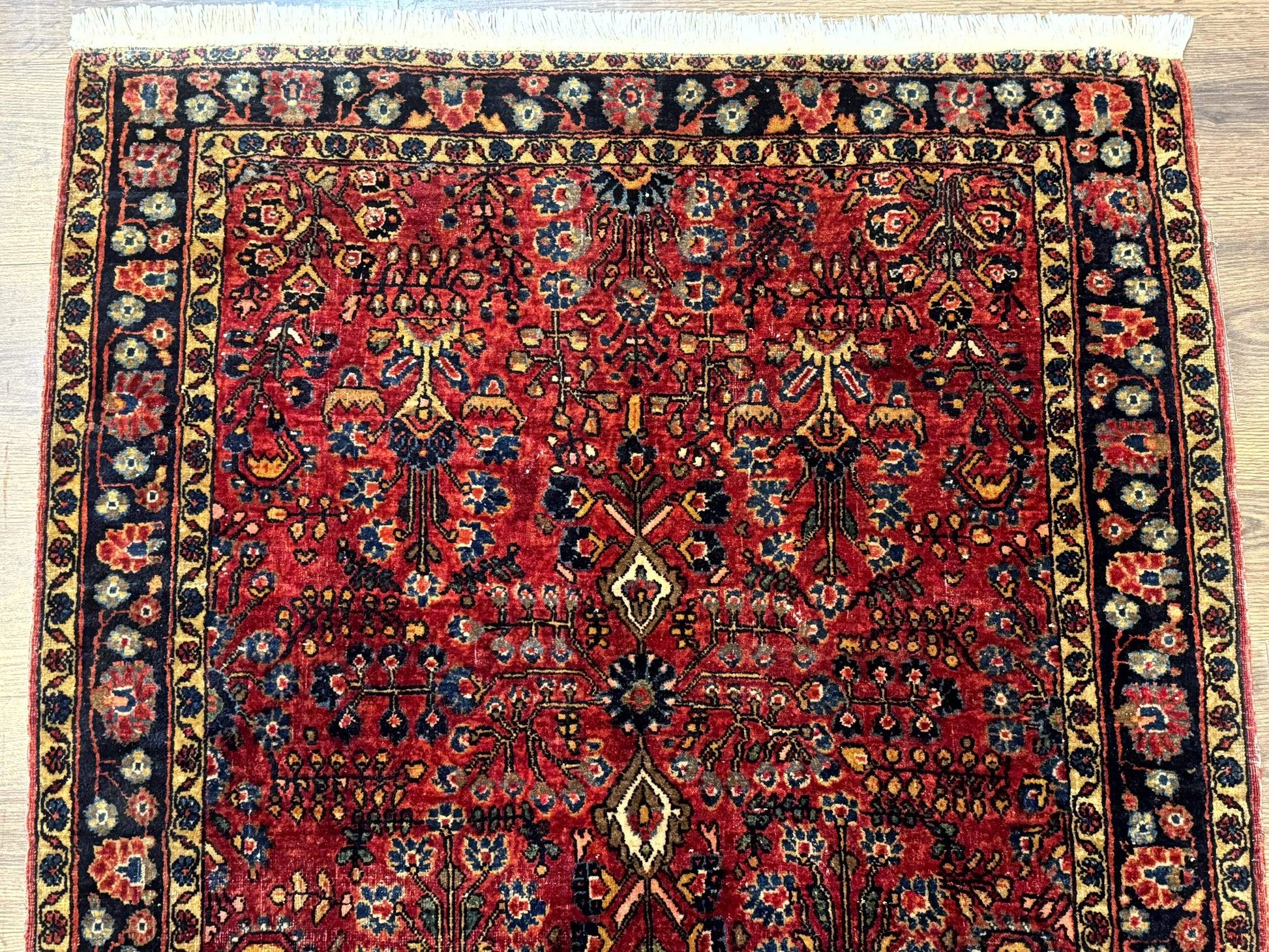 Antique Persian Sarouk Rug 3x4, Red, Floral, 1920s Wool Rug - Nuvé