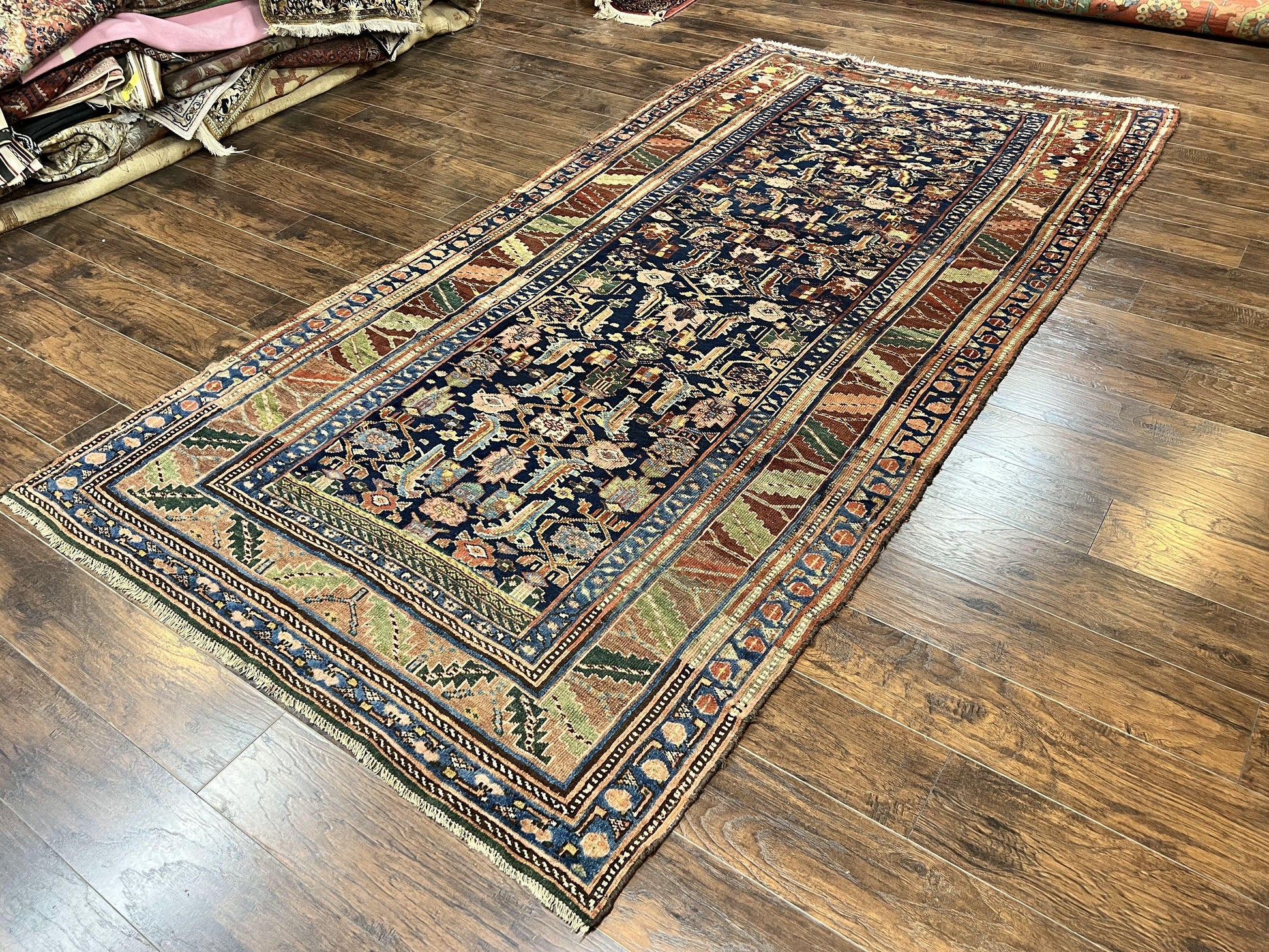 Caucasian Kalegy Rug 6x11, Wide Runner, Wool Hand Knotted Carpet, Navy Blue Tribal Rug, 1920s Antique Rug, 6 x 11 Oriental Carpet - Nuvé