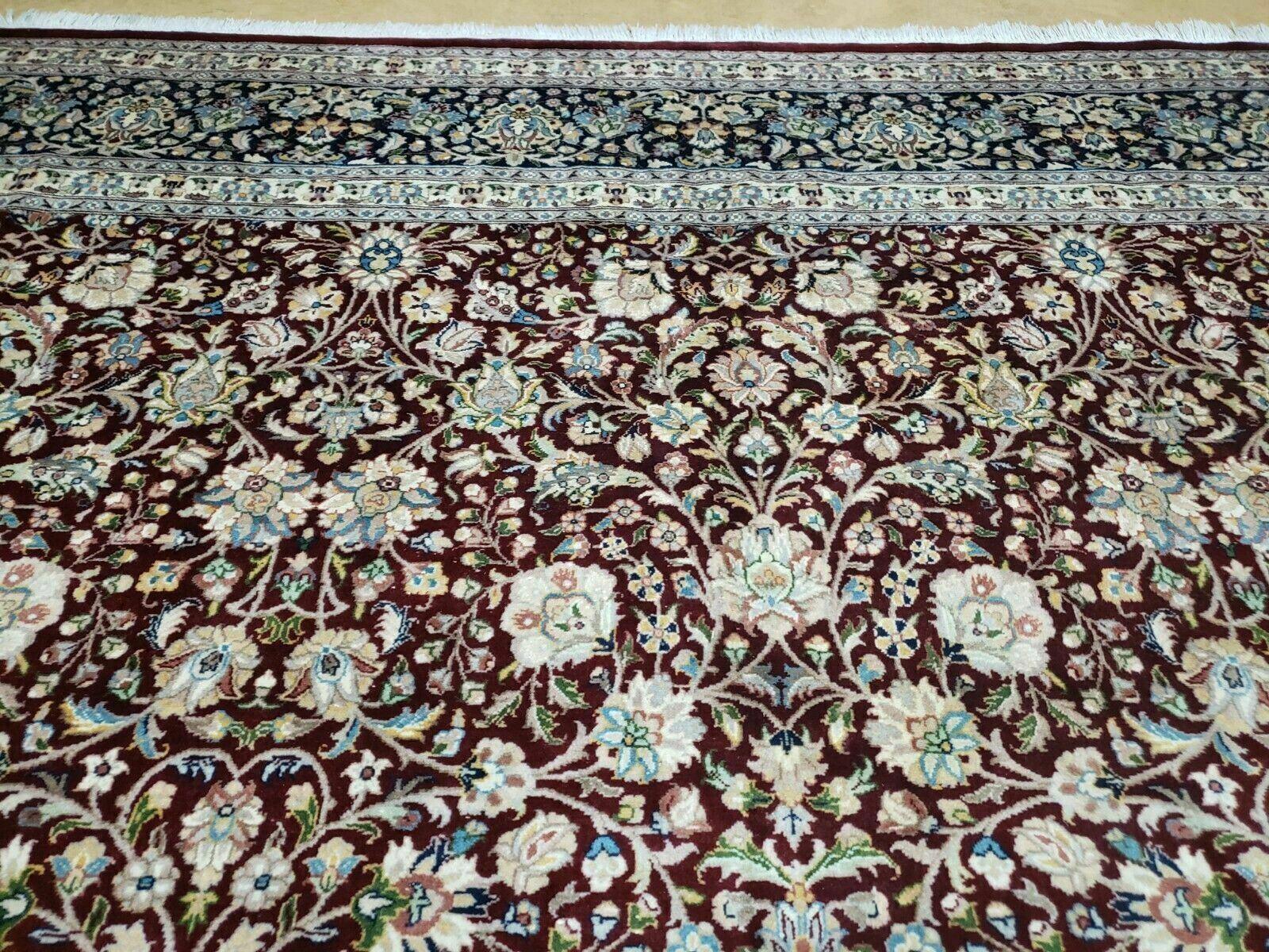 Persian Rug 9x12, Floral Allover, Very Fine, Handmade, Room Sized Oriental Carpet, Sino Persian, Maroon and Navy Blue - Nuvé