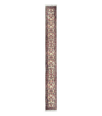 Persian Sarouk Runner Rug 2.4 x 21, Handmade Wool Floral Runner Rug for Hallway, 21ft Runner, Ivory