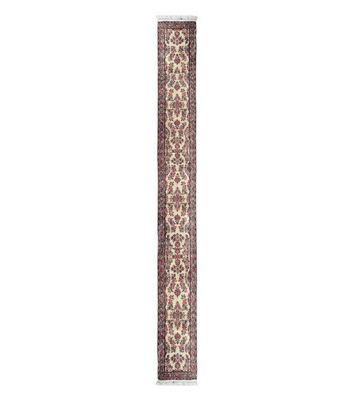 Persian Sarouk Runner Rug 2.4 x 21, Handmade Wool Floral Runner Rug for Hallway, 21ft Runner, Ivory