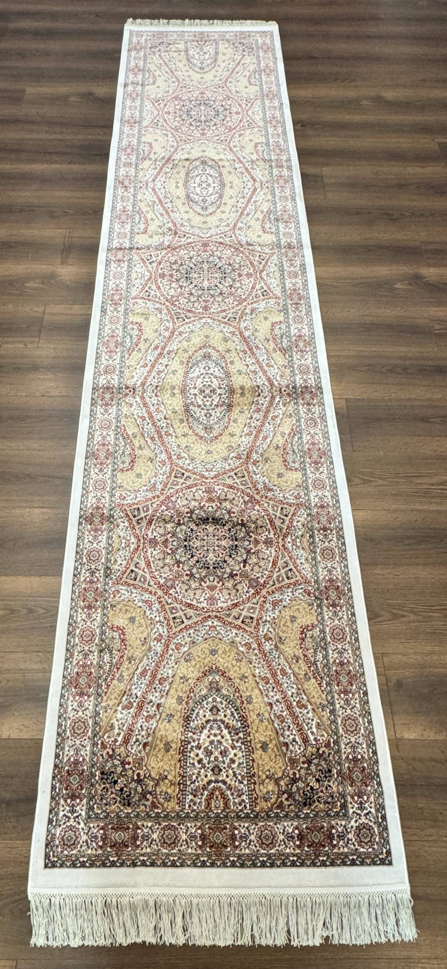 Turkish Silk Runner Rug 2.6 x 12, Hereke Mamluk Runner, Bamboo Silk, New - Nuvé