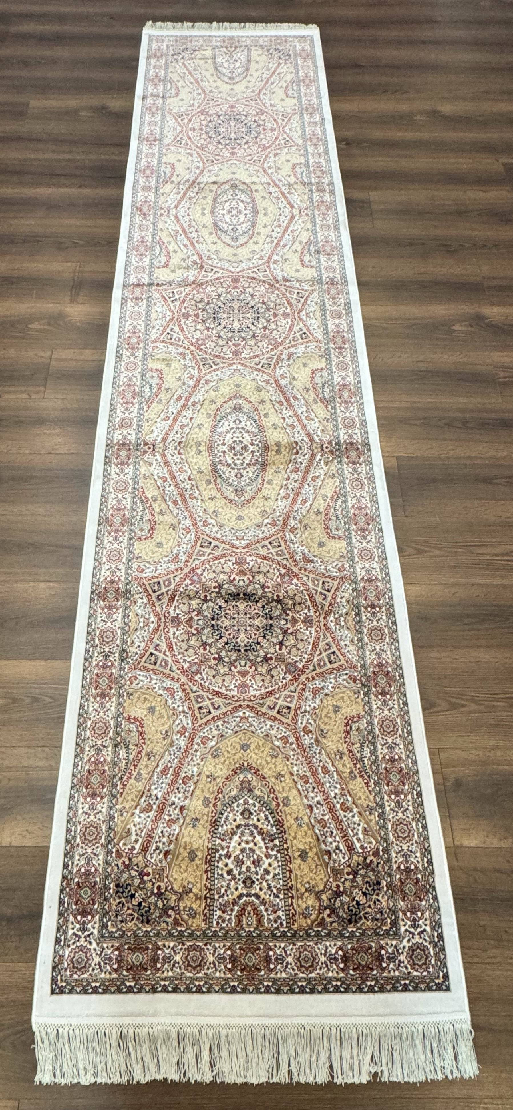Turkish Silk Runner Rug 2.6 x 12, Hereke Mamluk Runner, Bamboo Silk, New - Nuvé