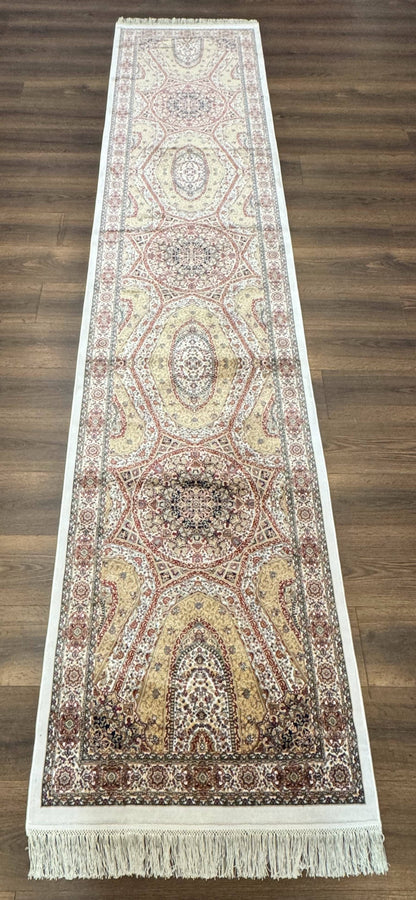 Turkish Silk Runner Rug 2.6 x 12, Hereke Mamluk Runner, Bamboo Silk, New - Nuvé