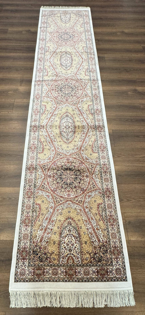 Turkish Silk Runner Rug 2.6 x 12, Hereke Mamluk Runner, Bamboo Silk, New - Nuvé