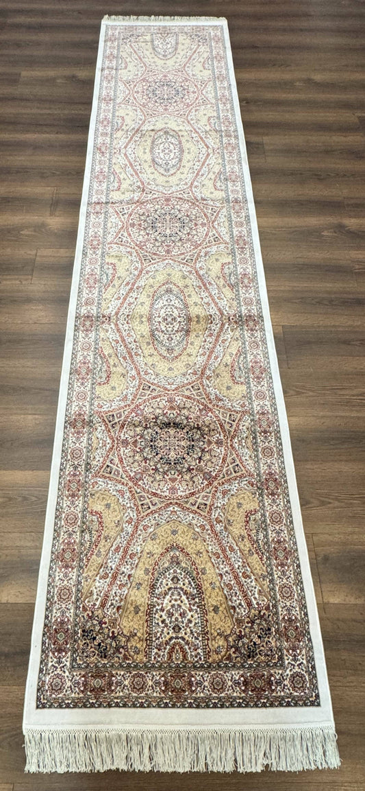 Turkish Silk Runner Rug 2.6 x 12, Hereke Mamluk Runner, Bamboo Silk, New - Nuvé