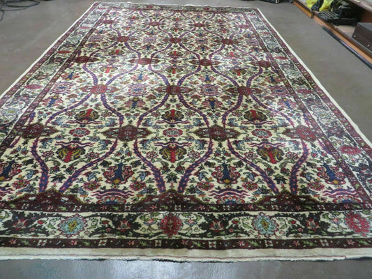 Antique Persian Tabriz Rug 8x12, Cream & Multicolor Room Sized Authentic Oriental Carpet, Wool Handmade Hand-Knotted Vintage Floral Rug 8 x 12 ft - Nuvé