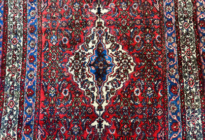Persian Tribal Rug 6x11, Red Blue Ivory, Antique Persian Carpet, Hamadan Dargazin Carpet - Nuvé