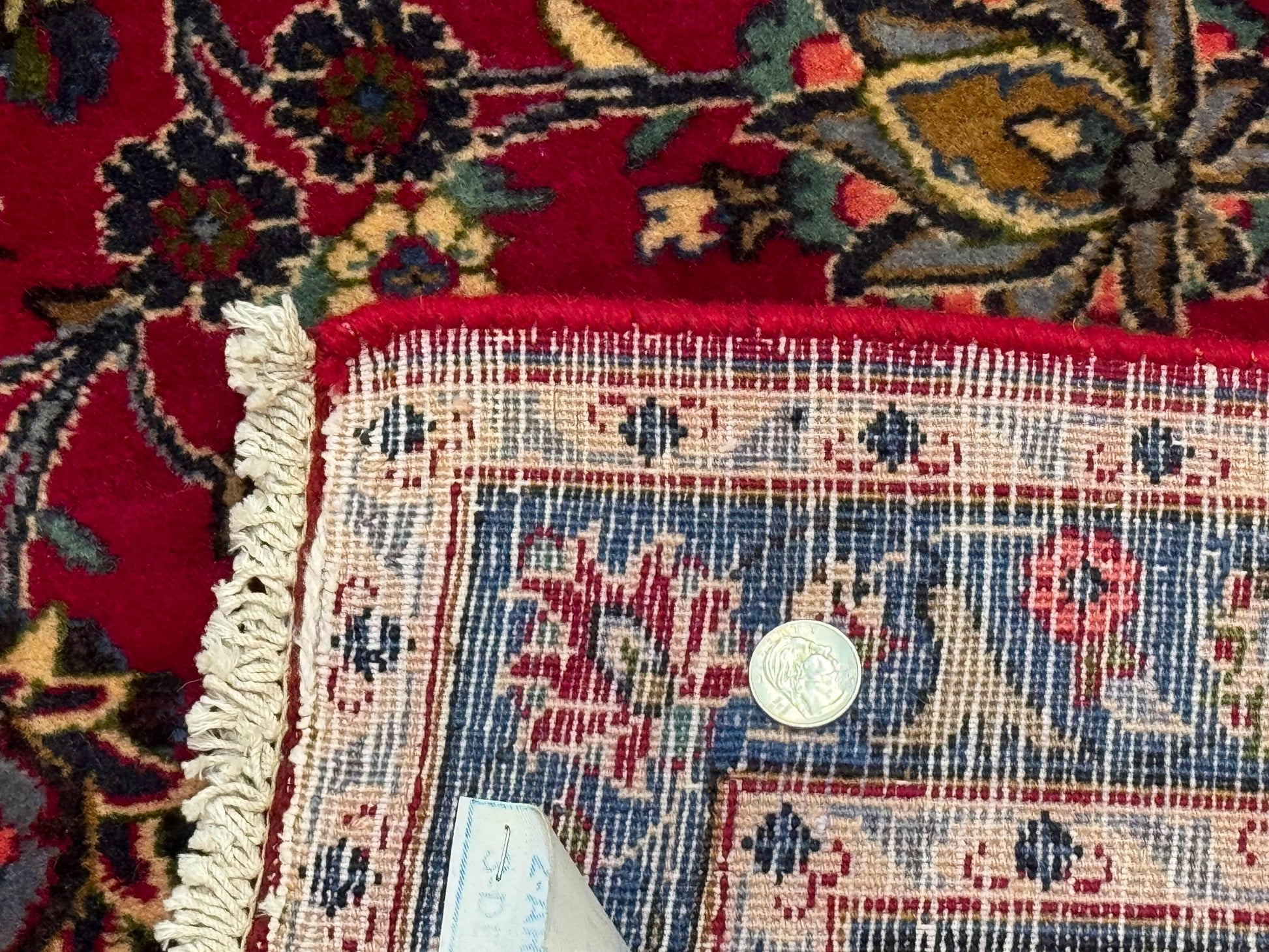 Traditional Persian Rug 8x11, Red Navy Blue, Floral Medallion, Antique Persian Mashad Carpet, Wool - Nuvé