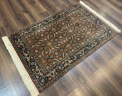 Indo Persian Bijar Rug 3x5, Red and Navy Blue, Allover Pattern, Fine Hand Knotted Wool Carpet - Nuvé