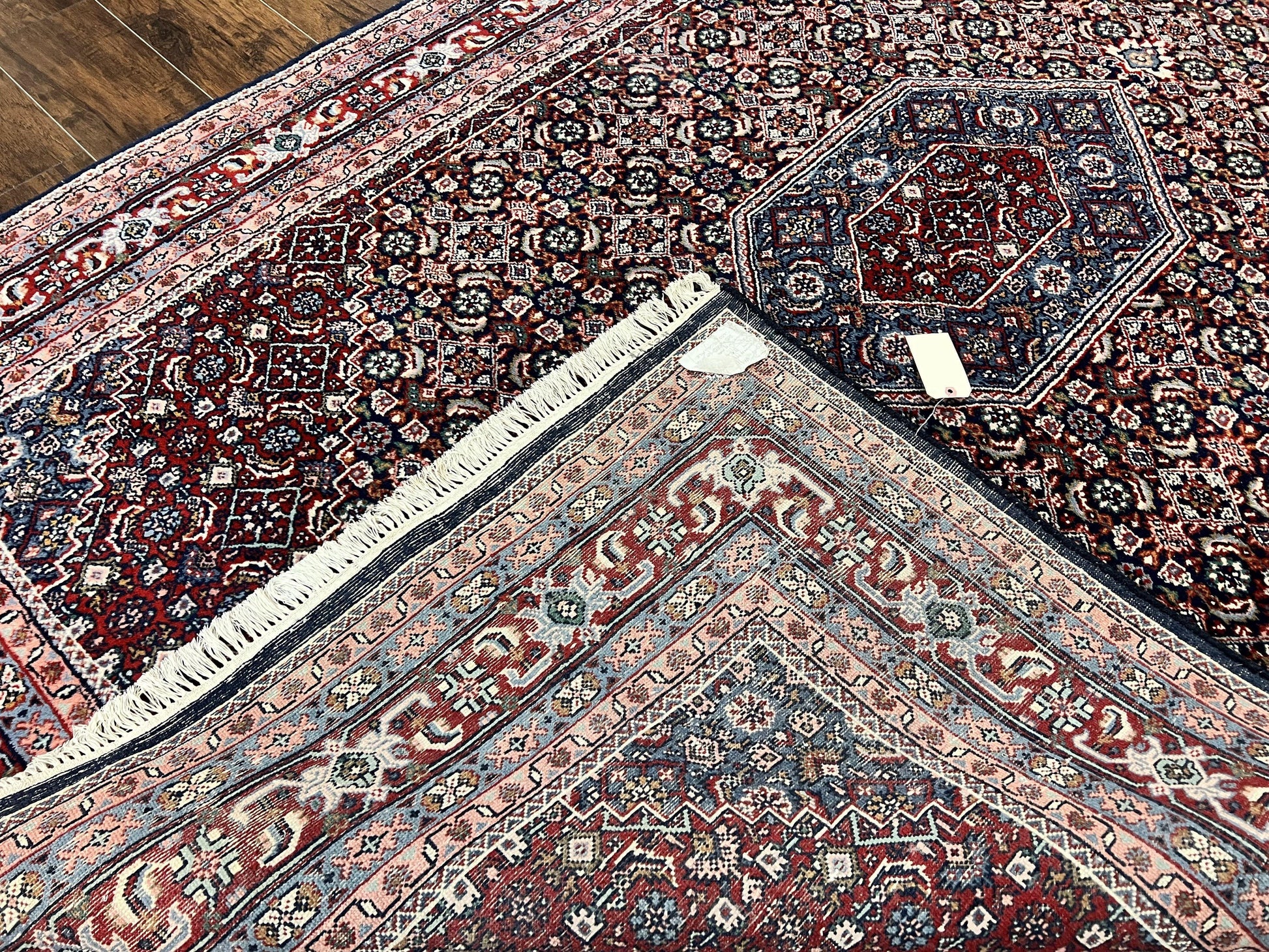 Indo Persian Rug 7x10, Dark Blue and Red Hand Knotted Wool Vintage Oriental Carpet 7 x 10 ft, Handmade Bidjar Rug, Herati Pattern Indian Rug - Nuvé