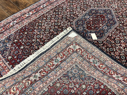 Indo Persian Rug 7x10, Dark Blue and Red Hand Knotted Wool Vintage Oriental Carpet 7 x 10 ft, Handmade Bidjar Rug, Herati Pattern Indian Rug - Nuvé