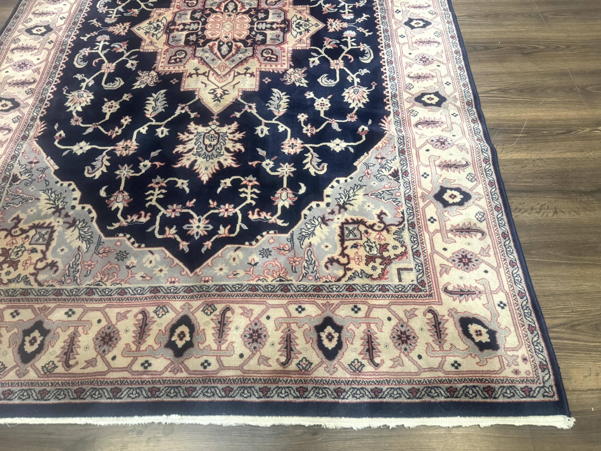 Karastan Rug Navy Serapi, Kara Shah Rug, Navy Blue, 5.6 x 8.6, Vintage Karastan Area Rug, Wool Pile Karastan Rug - Nuvé