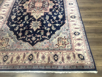 Karastan Rug Navy Serapi, Kara Shah Rug, Navy Blue, 5.6 x 8.6, Vintage Karastan Area Rug, Wool Pile Karastan Rug - Nuvé