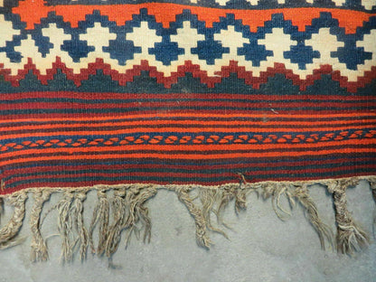 5' X 10' Antique Turkish Kilim Handmade Flat Weave Wool Rug Red Colorful Veg Dye Bohemian Boho Chic Tribal Style And Design
