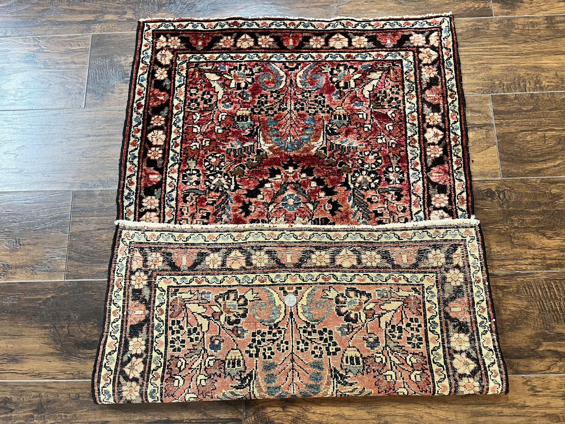 Small Antique Persian Rug 2.6 x 4, Red Floral Handmade 1920s Wool Rug, Persian Hamadan Lilian Rug - Nuvé