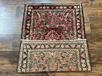 Small Antique Persian Rug 2.6 x 4, Red Floral Handmade 1920s Wool Rug, Persian Hamadan Lilian Rug - Nuvé