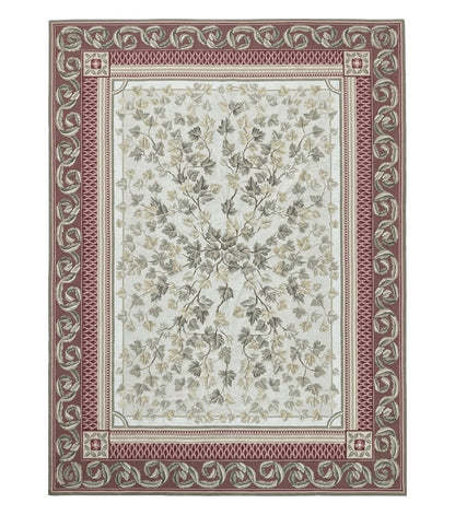 Aubusson Needlepoint Rug 9x12, Flatweave Carpet, Leaves, Wool, New, Handmade