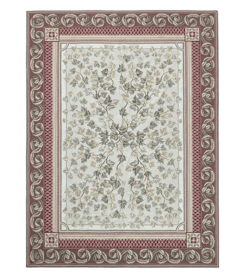 Aubusson Needlepoint Rug 9x12, Flatweave Carpet, Leaves, Wool, New, Handmade