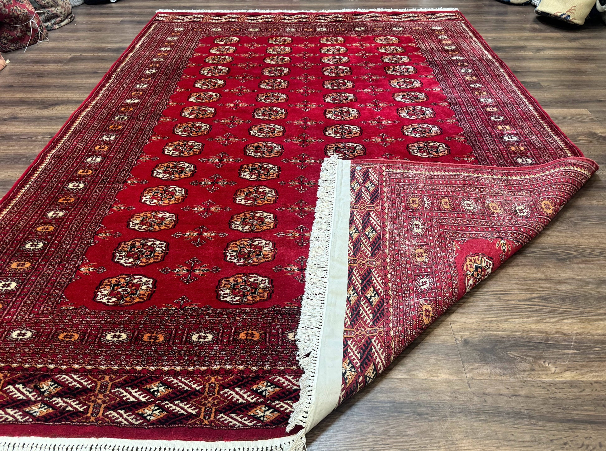 Red Turkoman Bokhara Rug 8x11, Pakistani Turkmen Carpet, Vintage Traditional Area Rug - Nuvé