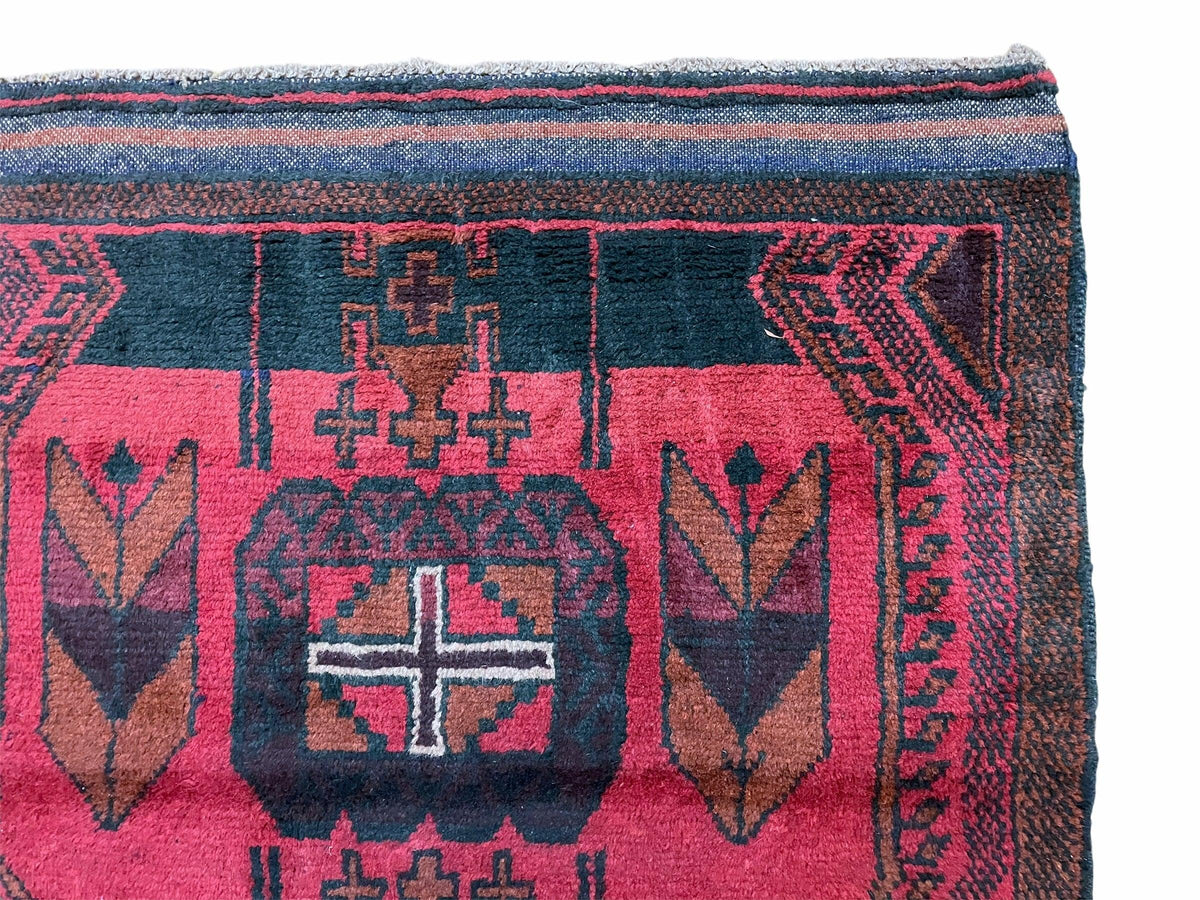 2' 10" X 4'6" Vintage Handmade Tribal Wool Rug Balouchi Rug Afghan Rug Red Black