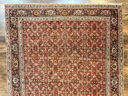 Antique Persian Bidjar Rug 5x7, Repeated Allover Herati Pattern, Red, Handmade Wool Carpet - Nuvé