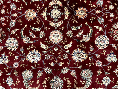Sino Persian Rug 9x11, Burgundy and Navy Blue, Fine 200 KPSI, Floral Allover - Nuvé