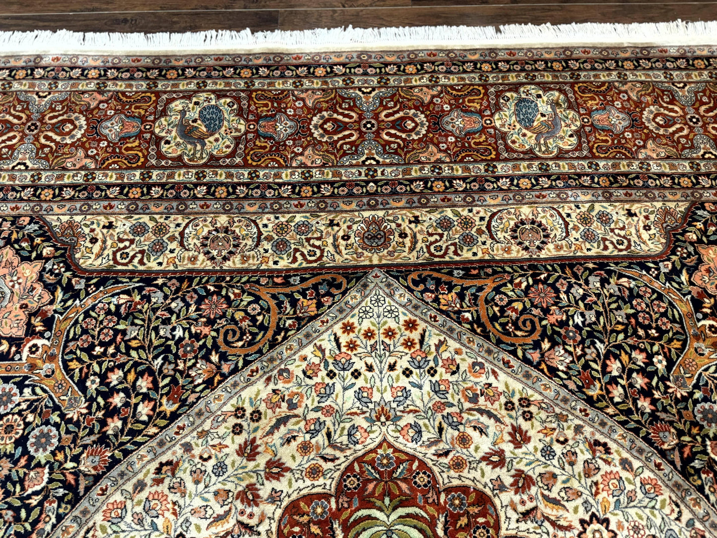 Wonderful Pak Persian Rug 9x12, Very Fine 260 KPSI, Floral Peacocks, Handmade Vintage Wool Rug - Nuvé